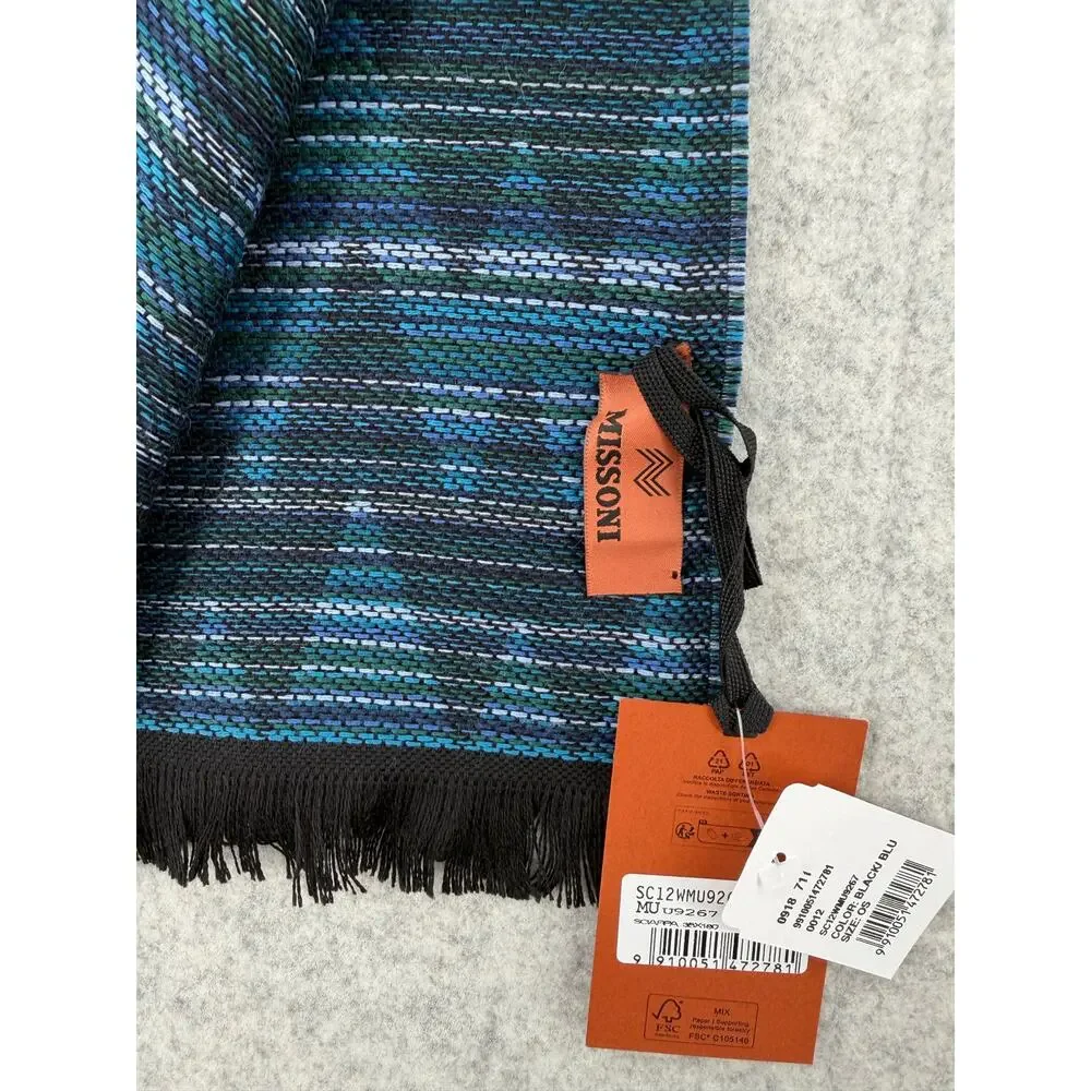 NWT Missoni Unisex Black & Blue Chevron Classic Scarf One Size